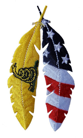 Feather Dont Tread On Me Gadsden USA Flag Patch (4.0 X 2.0 - Hook Fastener - MF11)
