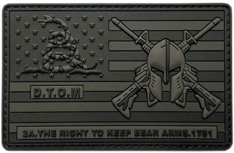 D.T.O.M USA Flag Molon Labe Right to Keep Bear Arms Patch [3D-PVC Rubber-“Hook Brand” Fastener -P8]