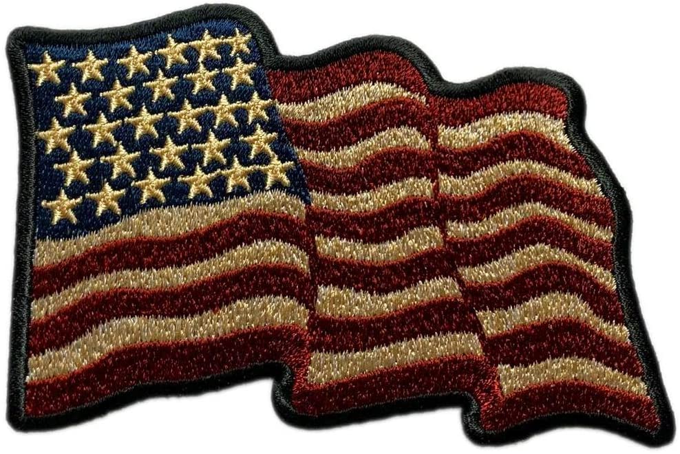 Waving Distressed USA American Flag Patch [4.0 inch- Iron on sew on -W –  MILTACUSA