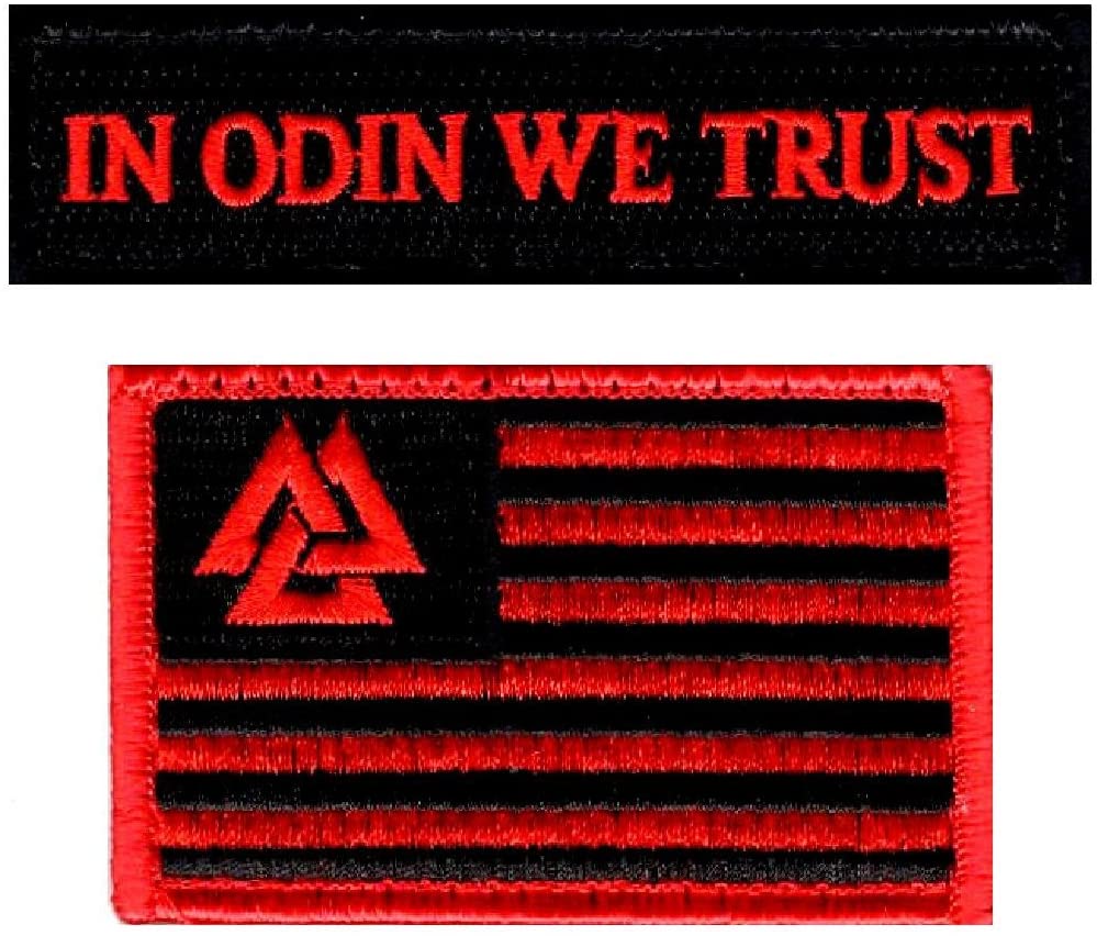 Toppa Ricamata Termoadesiva 'In Odin We Trust' Con Valknut - Tema Vichingo, 10,2 X 2,5 Cm