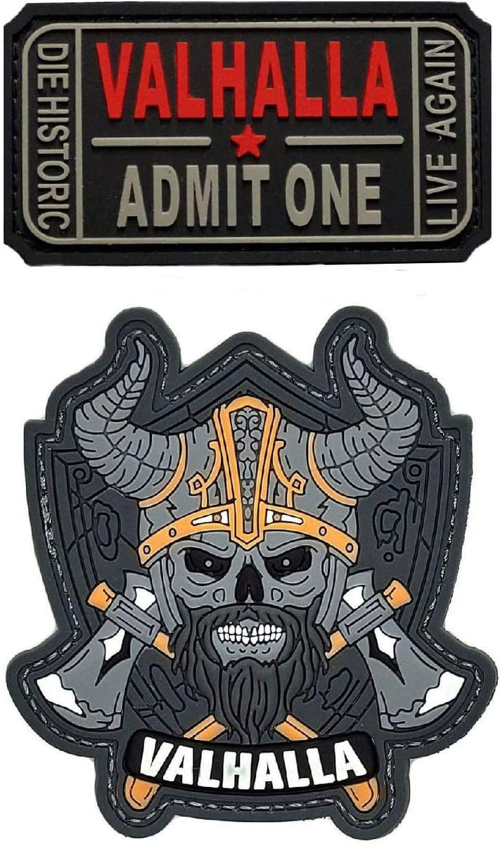 Titan One Toppa Ricamata 'Ticket To Valhalla Mad Max Vikings', 8x4,5 Cm, Con Nastro Uncino Per Fissaggio