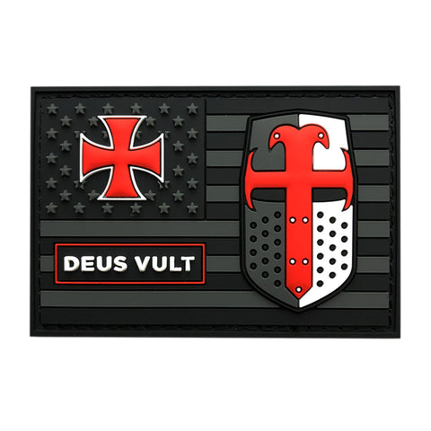 Deus Vult Templar Cross Knight Helmet / American Flag Patch