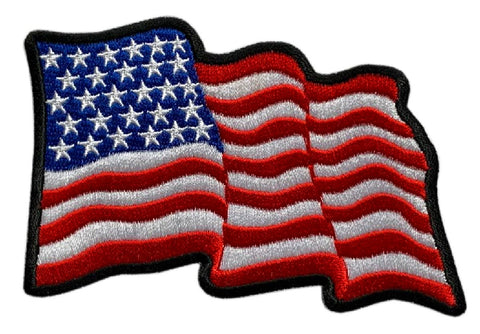 Waving USA American Flag Embroidered Patch [Iron on Sew on -4.0 X 3.0 inch - WF4]