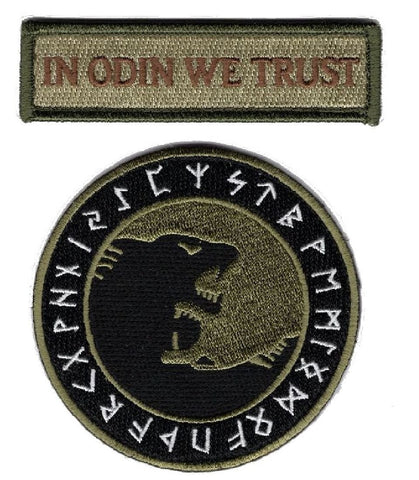 In Odin We Trust Viking Wolf Patch Bundle (Embroidered Hook) (2pc/Green)
