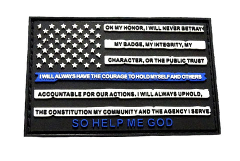 Police Thin Blue Line American Flag Leo Oath Patch PVC
