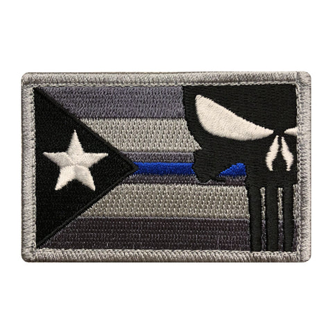 Puerto Rico Flag Punisher Thin Blue Line Patch (Embroidered Hook)