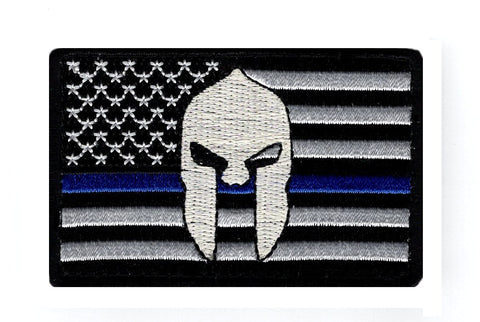 Spartan Helmet Thin Blue Line US Flag Patch