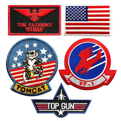 Top Gun Tom Kazansky Iceman 5pc Patch Set (Iron On)