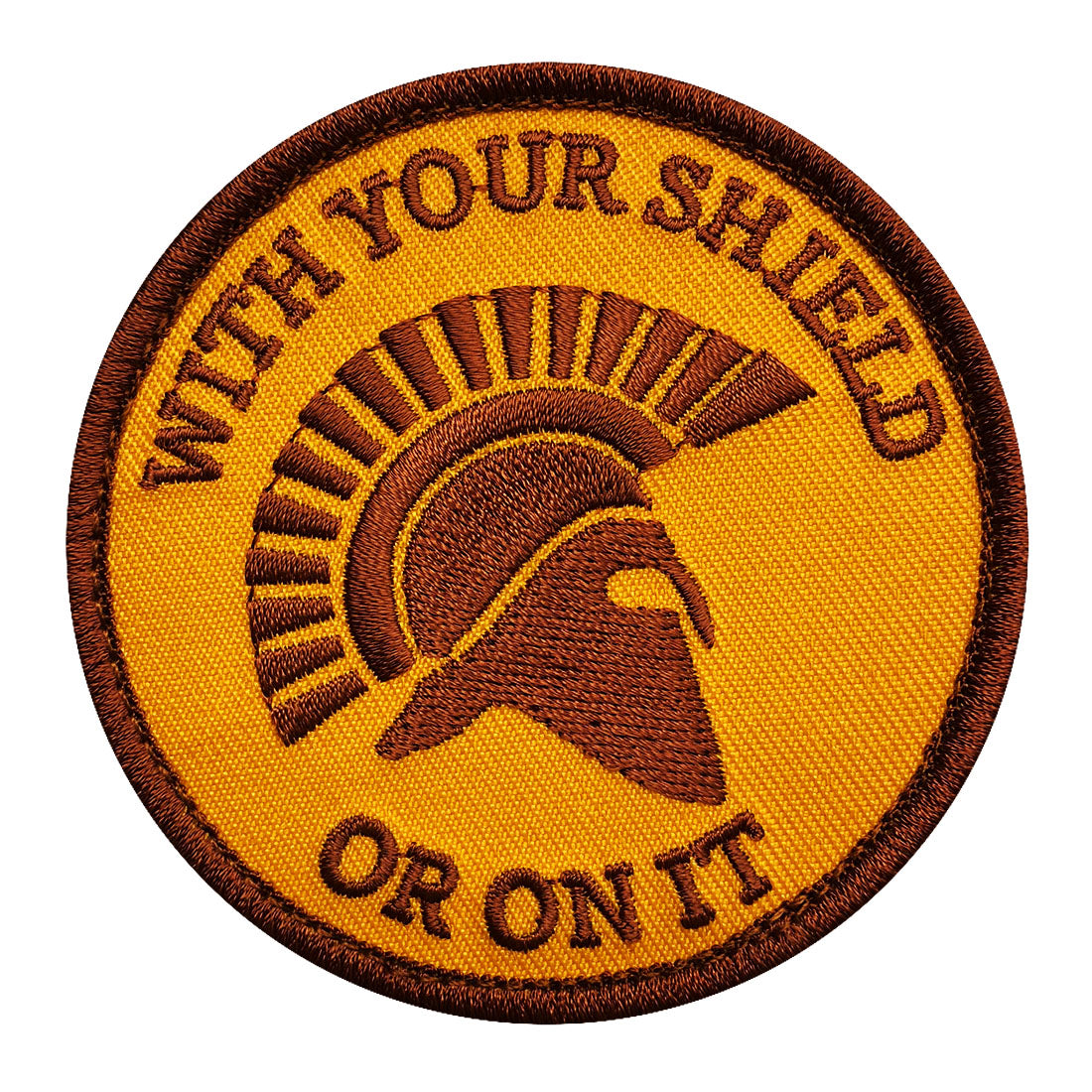 Patch Tactique Brodé "WITH YOUR SHIELD OR ON IT" – Style Spartan – Tan/Coyote – Velcro – Pour Sac, Gilet, Airsoft Ou Fan - 11