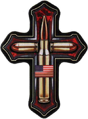 Bless These Cross Bullets Jacket Vest Back Patch [Iron on Sew on - 4.0 x 6.0 inch]