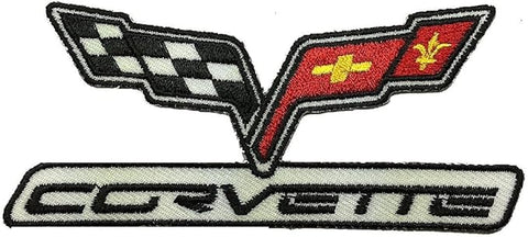 Corvette Racing Flags Sports Cars Embroidered Iron on Sew on 4 inch Patch