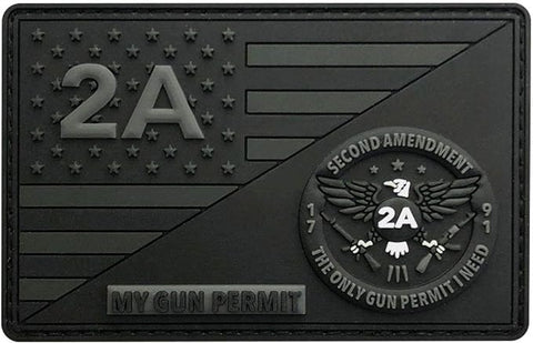 Gun Permit 2nd Amendment 1791 USA Constitution Hook Patch [3D-PVC Rubber- 3 inch-MG-9]