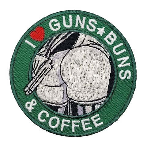 I Love Guns, Buns, &amp; Coffee Embroidered Patch&nbsp; [Iron On Sew On] 3.0 Inches