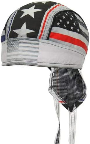 Thin Blue Red Line Stars and Stripes American Patriotic Flag Eagle Head Wrap Durag Biker