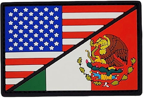 USA Flag Mexico Flag Patch [PVC Rubber - Hook Fastener Backing - 3.0 X 2.0 -P1]