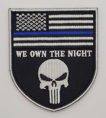 Tactical Skull Thin Blue Lives We Own The Night Patch(Embroidered Iron On)