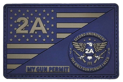 Gun Permit 2nd Amendment 1791 USA Constitution Patch [3D-PVC Rubber - “Hook Brand” Fastener -MG15]