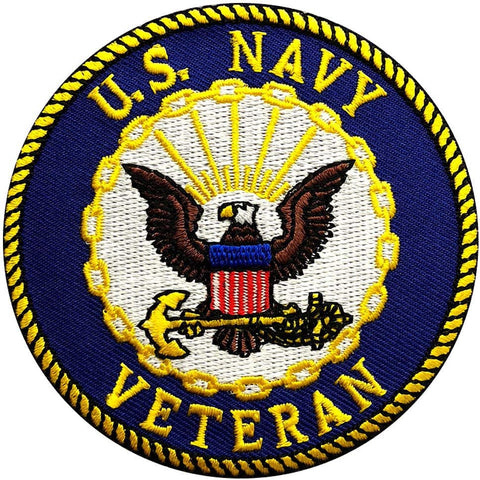 Round Navy Veteran Embroidered Iron on Sew Patch