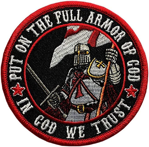 Put On The Full Armor in God We Trust Patch [3.5 X 3.5 inch -Hook Fastener Backing]