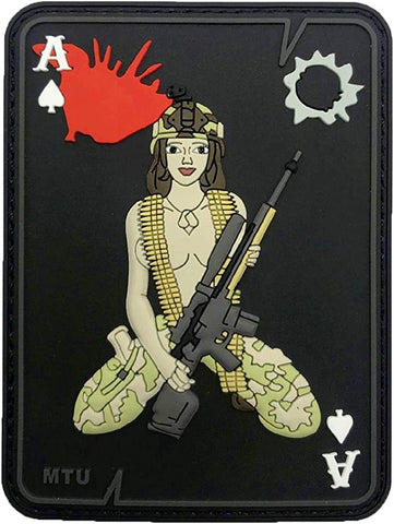 Pin up Girl Ace Spades Death Card Patch [3D-PVC Rubber -“Hook” Fastener -PD7]