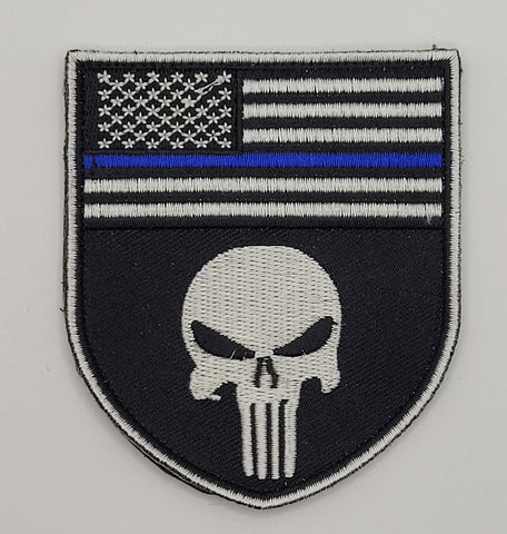 Tactical Skull Thin Blue Line Patch(Embroidered Hook Fastener)