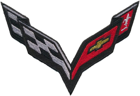 Corvette Racing Flags Sports Cars Embroidered Iron on Sew on 5 inch Patch