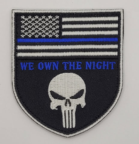 Tactical Skull Thin Blue Line We Own The Night Patch(Embroidered Hook Fastener)