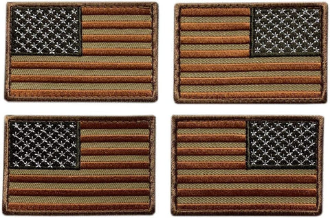 USA American Flag Reverse Left Right Shoulder Patch [4PC Bundle -"Hook" Fastener -Desert Cam]