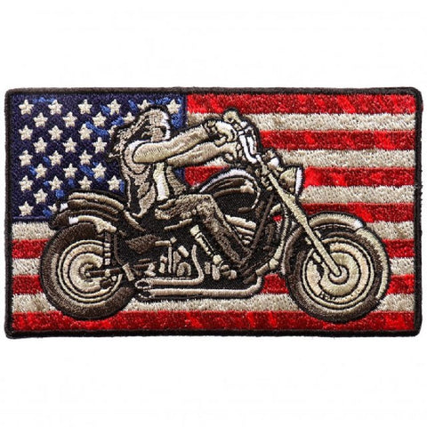 Distressed American USA Flag Biker Harley Rider Patch (Iron on Sew-4.0 X 2.25}