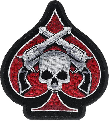 Ace Spade Six Shooter Pistol Skull 4 inch Iron On Patch HTL16642 F1D34N