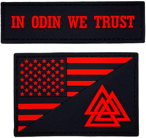 Odin We Trust USA Flag Valknut Viking Patch [2PC Bundle-PVC Rubber-“Hook Brand” Fastener-OP1,2]