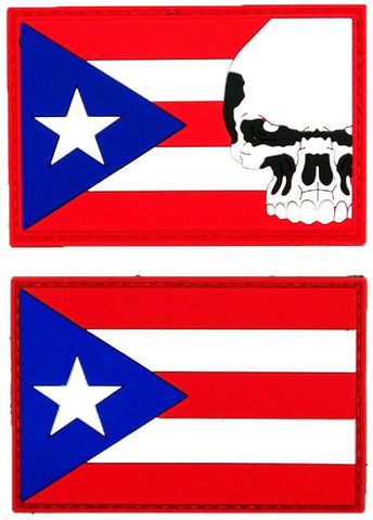 Puerto Rico Flag Skull Patch [“Hook Brand” Fastener - 2PC Bundle -PVC Rubber-PF6,P11]