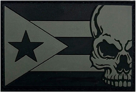 Puerto Rico Flag Skull Patch [3.0 X 2.0 -“Hook Brand” Fastener -3D-PVC Rubber-PF5]