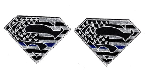Superman American Flag Thin Blue Line 2pc Bundle Patch (Embroidered Hook)