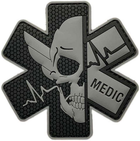 Medic EMT Paramedic Skull Patch [3.0 inch - PVC Rubber- “Hook Brand” Fastener-MS71]