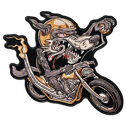 Wolf Rider Jacket Vest Embroidered Biker Patch (Iron on sew on 10.0 X 7.0]