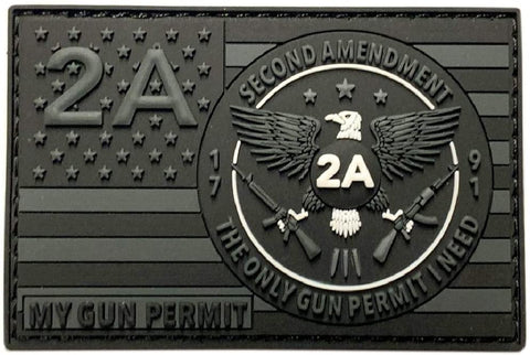 Gun Permit 2A 2nd Amendment 1791 Patch [3.0 X 2.0 inch -PVC Rubber-“Hook Brand” Fastener-G2]