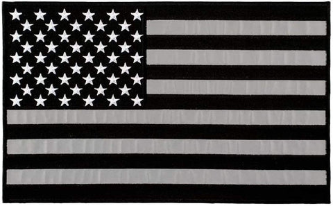 Reflective American USA Flag Black Silver Stripes Jacket Vest Back Patch [Iron on Sew on -10.0 inch -US7]