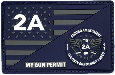 Gun Permit 2nd Amendment 1791 USA Constitution Patch [3D-PVC Rubber- “Hook Brand” Fastener-MG-10]