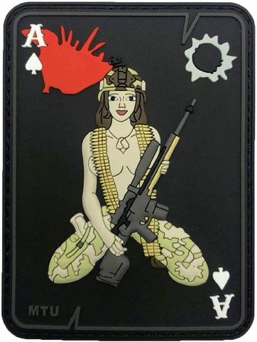 Pin up Girl Ace Spades Death Card Patch [3D-PVC Rubber -“Hook Brand” Fastener -PD7]