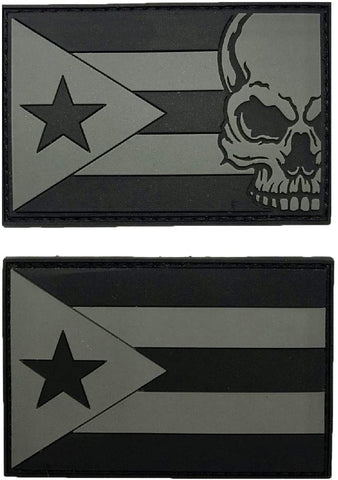 Puerto Rico Flag Skull Patch [“Hook Brand” Fastener - 2PC Bundle -PVC Rubber-PF4,5]
