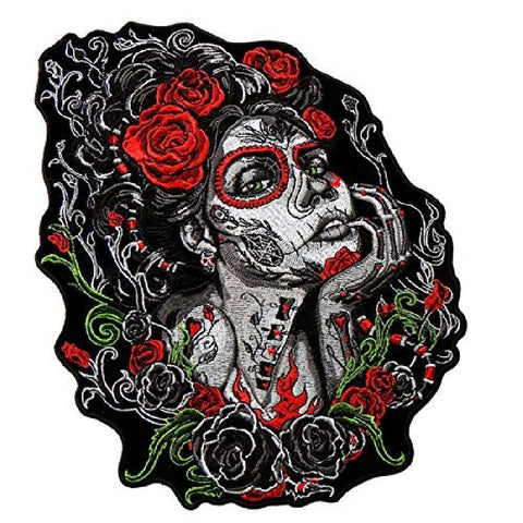 SUGAR SKULL WOMAN Embroidered Patch (Iron on Sew on - 4" x 6")