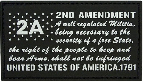 2nd Amendment 2A 1791 USA Constitution Patch [PVC Rubber -"Hook Brand" Fastener -CP3]