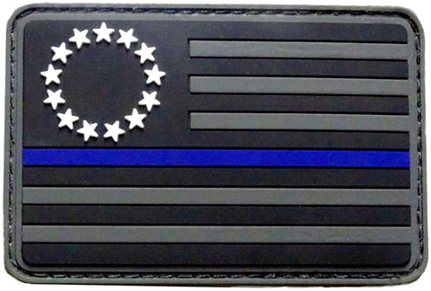 Betsy Ross Thin Blue Line Patch [3.0 X 2.0 inch -PVC Rubber-“Hook Brand” Fastener-BT1]