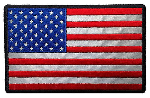 Large Reflective American USA Flag Iron on Sew on Patch