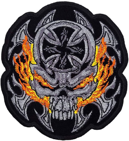 Skull Blades Embroidered Biker Patch [4.0 inch- Iron on sew on -SB8]