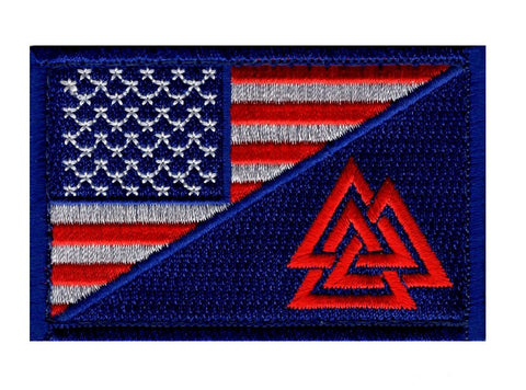 American Flag Valknut Viking Patch (Embroidered Hook) (Blue)