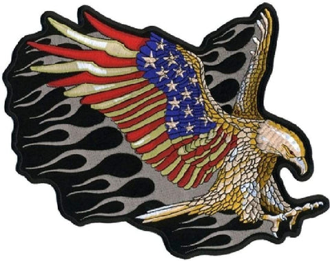 Attack Eagle USA Flag Embroidered Patch [Iron on Sew on -4.75 X 4.0 inch -A5]