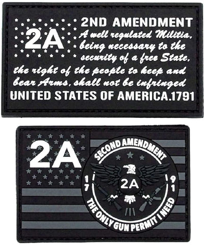 Gun Permit 2A 2nd Amendment 1791 Patch [2PC Bundle-PVC Rubber-“Hook Brand” Fastener-G1,CP3]