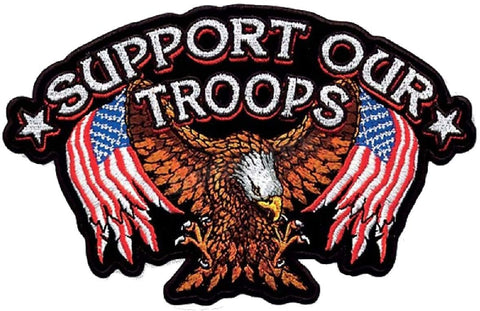 Support Our Troops Eagle USA Flag Patch [Iron on Sew on - 4.5 X 3.0 - ST2]